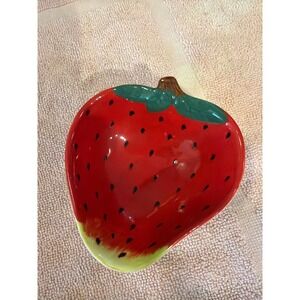 Houston Harvest Ceramic Strawberry Trinket Dish Red Fruit Shaped Bowl 31495